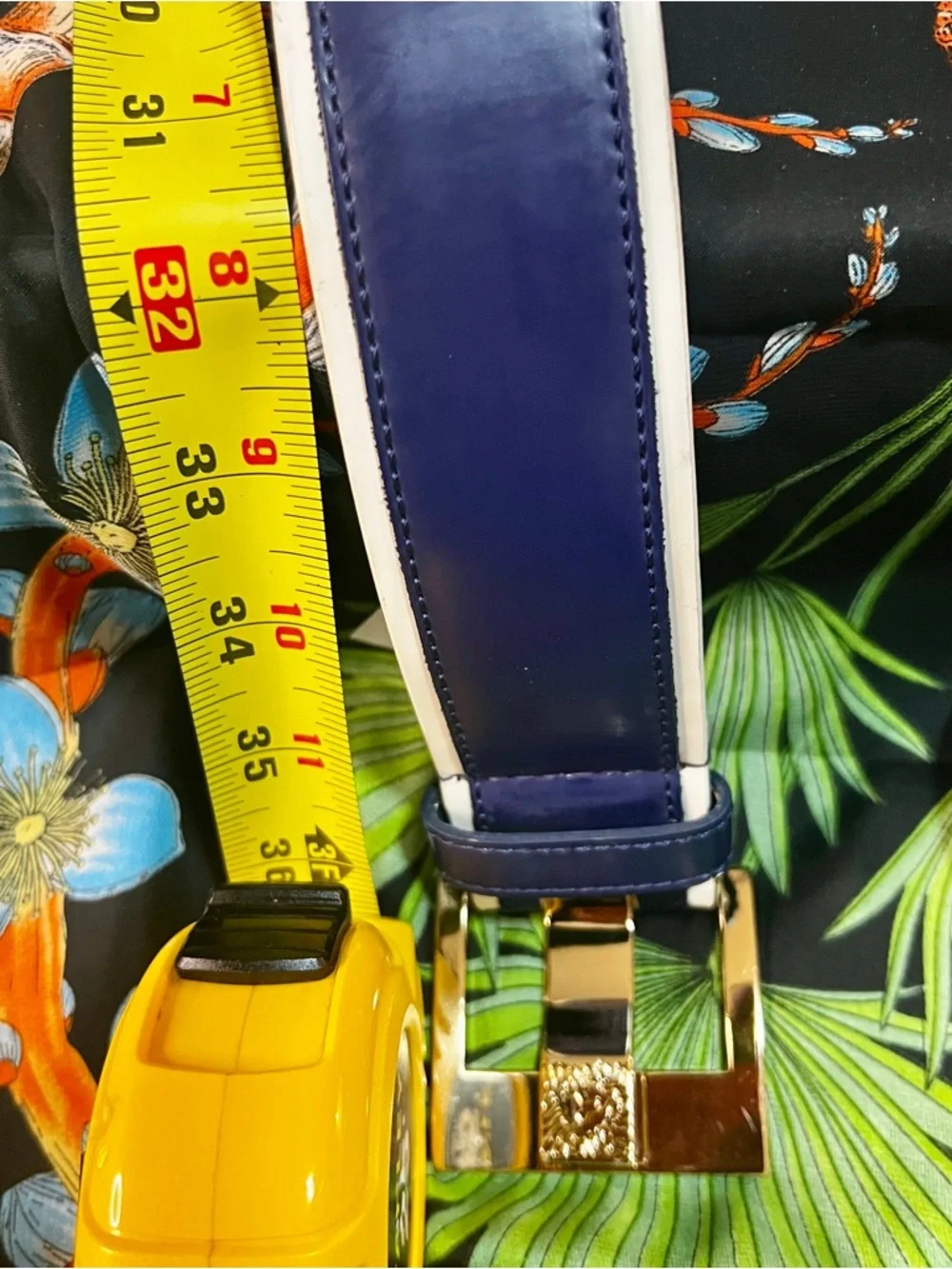 Vintage Anne‎ Klein Navy White Leather Nautical Coastal Preppy Notched Belt M/L